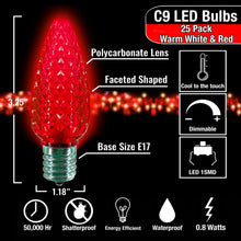 Load image into Gallery viewer, C9 Red LED Christmas Light Bulbs (Pack of 25) – Energy-Efficient, Shatterproof, Commercial-Grade E17 Socket for Rooflines & Outdoor Displays