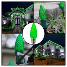 Load image into Gallery viewer, C9 Green LED Christmas Light Bulbs (Pack of 25) – Energy-Efficient, Shatterproof, Commercial-Grade E17 Socket for Rooflines & Outdoor Displays