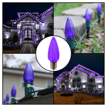Load image into Gallery viewer, C9 Purple LED Christmas Light Bulbs (Pack of 25) – Energy-Efficient, Shatterproof, Commercial-Grade E17 Socket for Rooflines & Outdoor Displays
