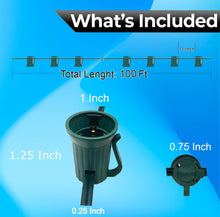 Load image into Gallery viewer, 100ft C9 Christmas Spool Green Wire with Socket Stringer Bulk Reel, 12" Spacing, Intermediate Base (C9/E17), SPT-1