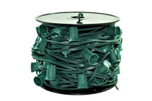 Load image into Gallery viewer, 100ft C9 Christmas Spool Green Wire with Socket Stringer Bulk Reel, 12" Spacing, Intermediate Base (C9/E17), SPT-1