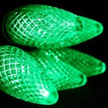 Load image into Gallery viewer, C9 Green LED Christmas Light Bulbs (Pack of 25) – Energy-Efficient, Shatterproof, Commercial-Grade E17 Socket for Rooflines & Outdoor Displays