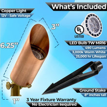 Load image into Gallery viewer, Brass Spot Lights Outdoor LED Landscape Lights – 109 Professional Grade Copper 12V Low Voltage Landscape Lighting with Bulbs 7W; IP 65 Waterproof Metal Up Light for House Pathway Trees Flag Plants