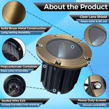 Load image into Gallery viewer, LED Spot Lights Outdoor Landscape Lighting Well Lights 173 - Solid Brass In Ground Light with 7W LED Bulb Security Landscape Lights for Bright Long Lasting Home Garden Patio Pool Area Deck Lighting