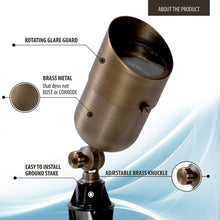 Load image into Gallery viewer, LED Spot Light 101 7W LED Landscape Light Water Resistant Brass Metal Spotlight Warm White Garden Lighting for Walls Trees Flags Security Outdoor Home Area with Spike Ground Stake and Bulb