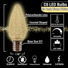 Load image into Gallery viewer, C9 LED Christmas Light Bulbs (Pack of 25) – Warm White, Energy-Efficient, Shatterproof, Commercial Grade E17 Socket – Perfect for Outdoor Holiday Decor
