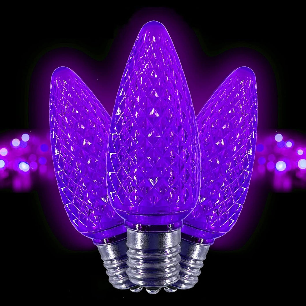 C9 Purple LED Christmas Light Bulbs (Pack of 25) – Energy-Efficient, Shatterproof, Commercial-Grade E17 Socket for Rooflines & Outdoor Displays