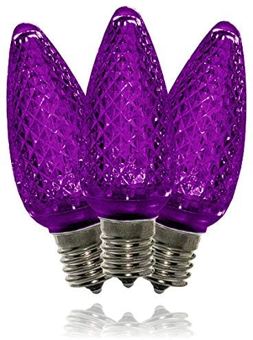 C9 LED Bulb (Pack of 25) LED Purple Replacement Christmas Light Bulbs Faceted Retrofit Candle Shape Commercial Grade E17 Socket Roof Lights Bulbs
