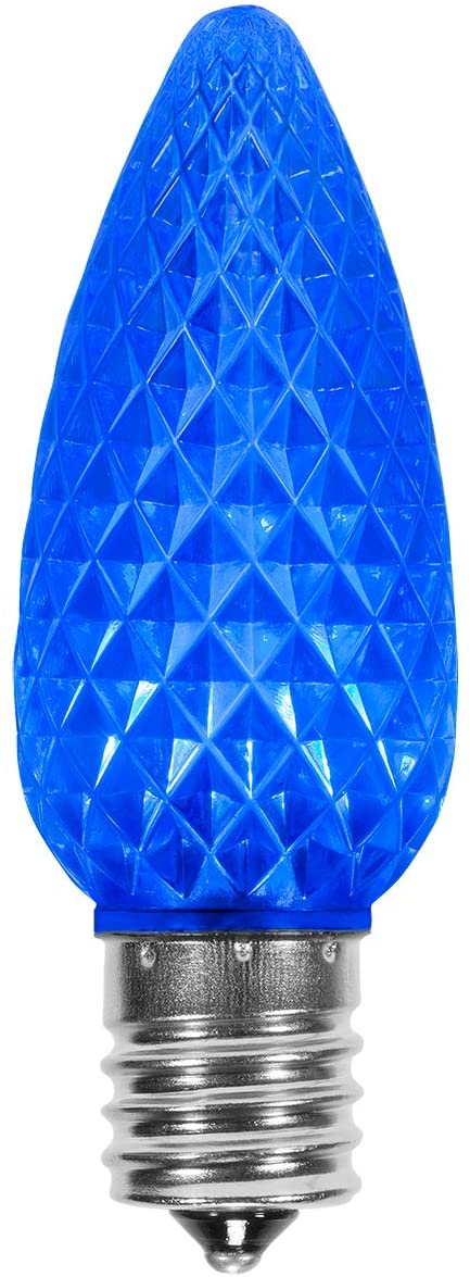 C9 LED Replacement Bulb (Pack of 25) LED Blue Replacement Christmas Light Bulbs Faceted Retrofit Candle Shape Commercial Grade E17 Socket Roof Lights Bulbs